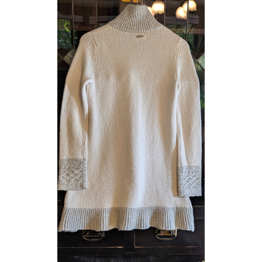 Prana Womens Cream Grey Cable Knit Button Long Cardigan Sweater S wool mohair - Picture 5 of 14